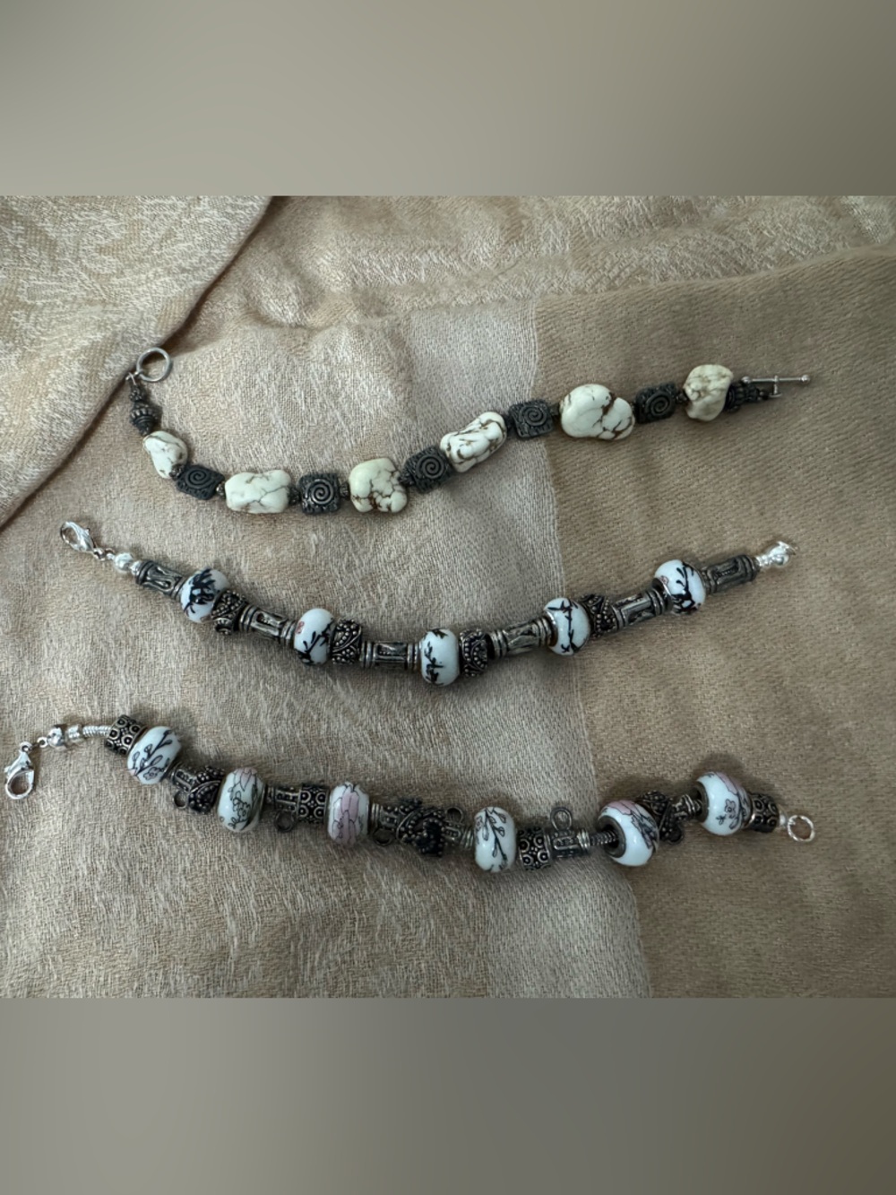Vintage Boho Silver Charm Bracelet Bundle - Cherry Blossom & Nature Inspired